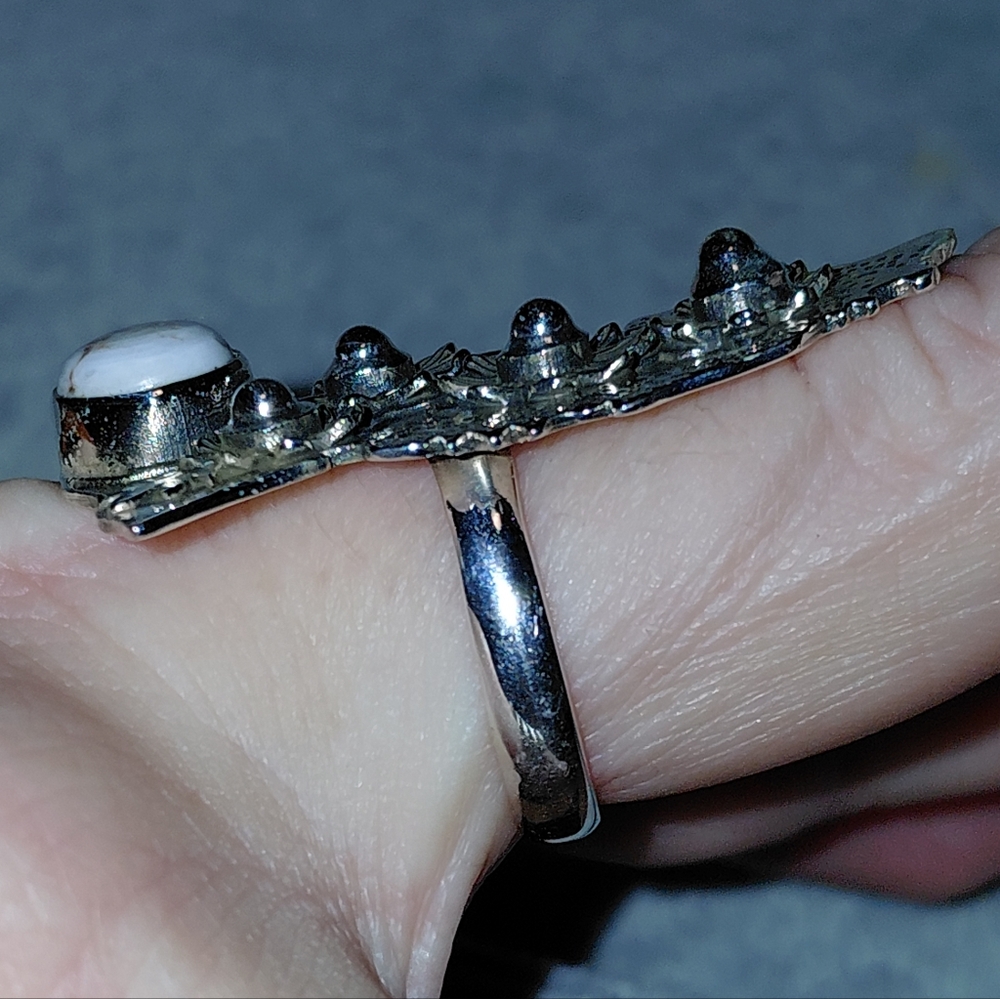 Silver Floral Wolf Ring with Wild Horse Jasper Stone - Picture 5 of 9